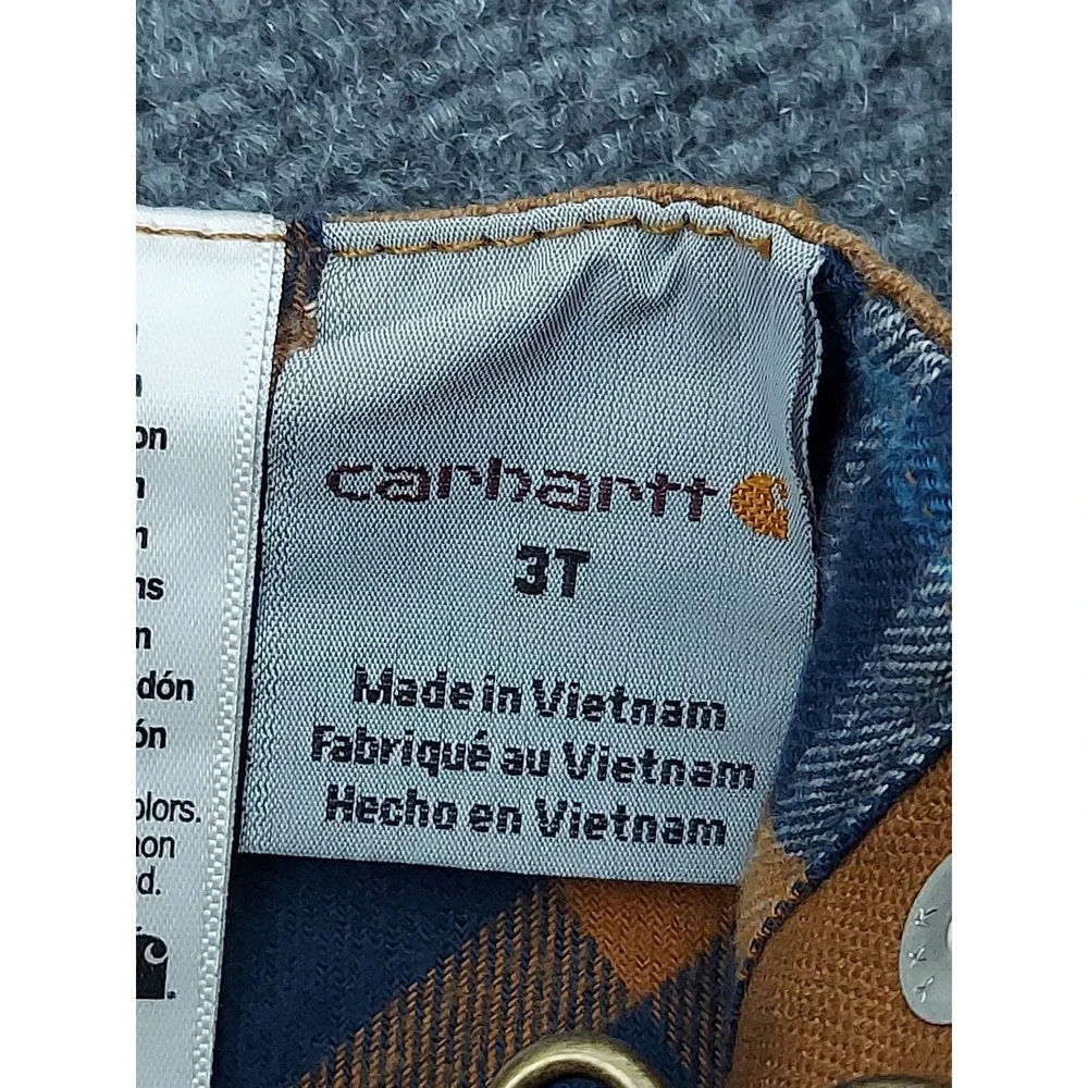 Carhartt Overalls Toddler 3T Brown Duck Canvas Flannel Lined Bib Double Knee